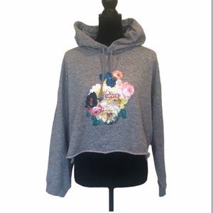 Levi’s casual pullover normcore cozy crop grey graphic hoodie size extra large